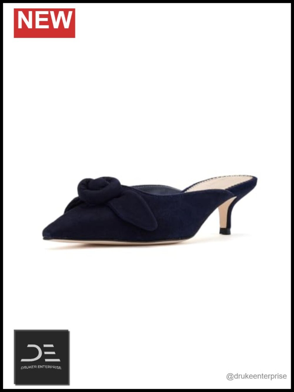 Suede Kitten Heel Mule Pointed Toe Knotted Detail
